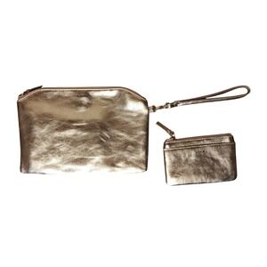 LODIS Wristlet and Card Case Set Women OS Rose Gold Metallic Leather 2 Piece